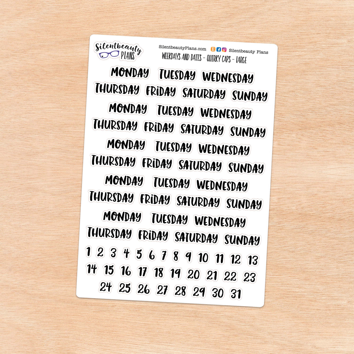 Weekdays & Dates | Quirky Caps