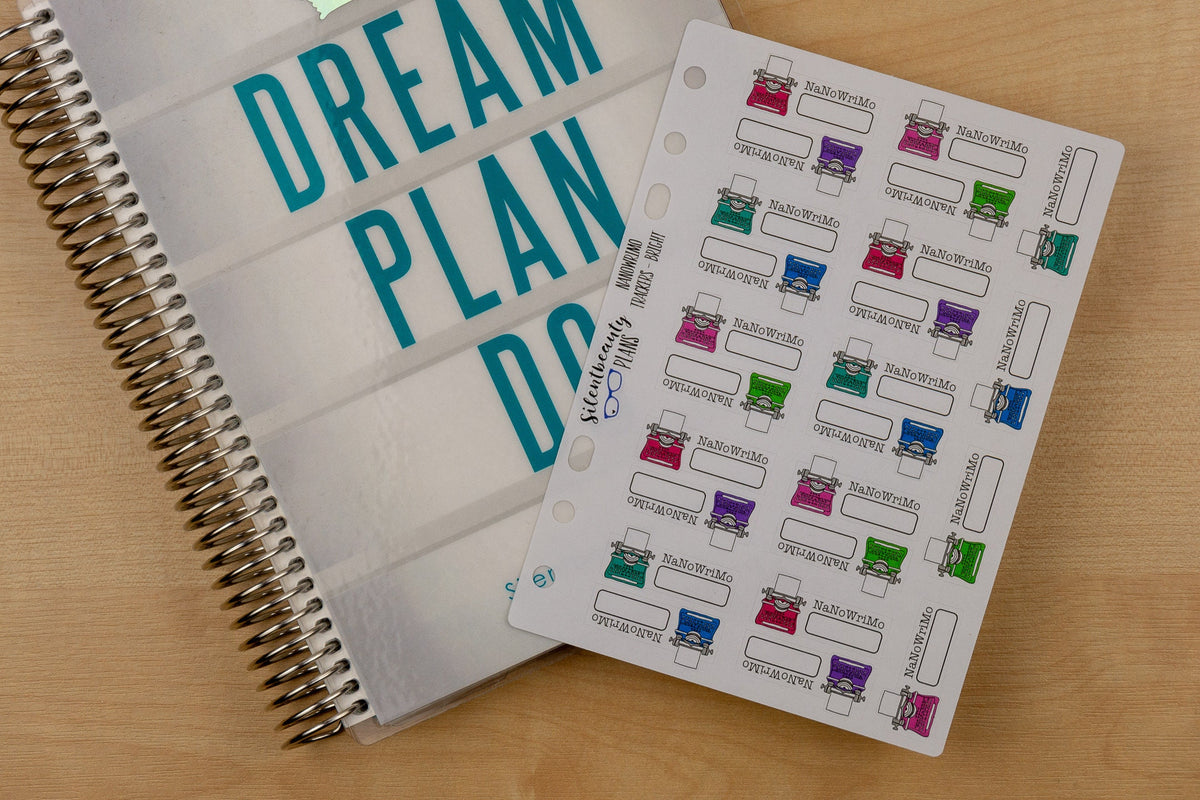 NaNoWriMo Tracker Stickers, NaNoWriMo Word Count Stickers, Typewriter, Planner Stickers, Filofax, Kikki-K, Erin Condren, Happy Planner, UK