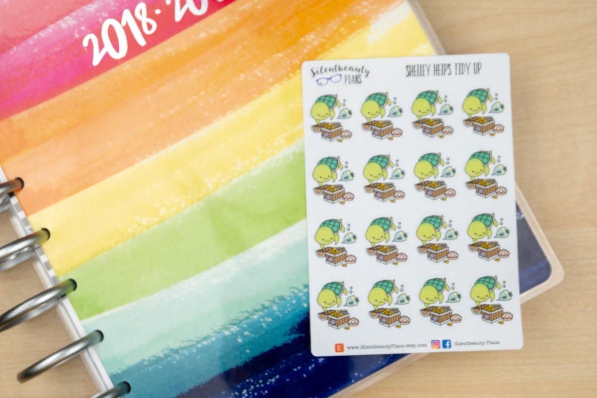 Shelley the Sea Turtle Helps Tidy Up - Cute Turtle Stickers