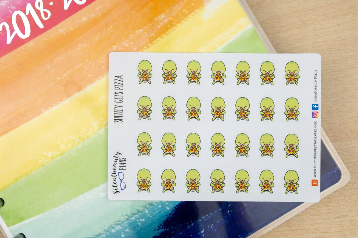 Shelley the Sea Turtle Eats Pizza - Cute Turtle Stickers