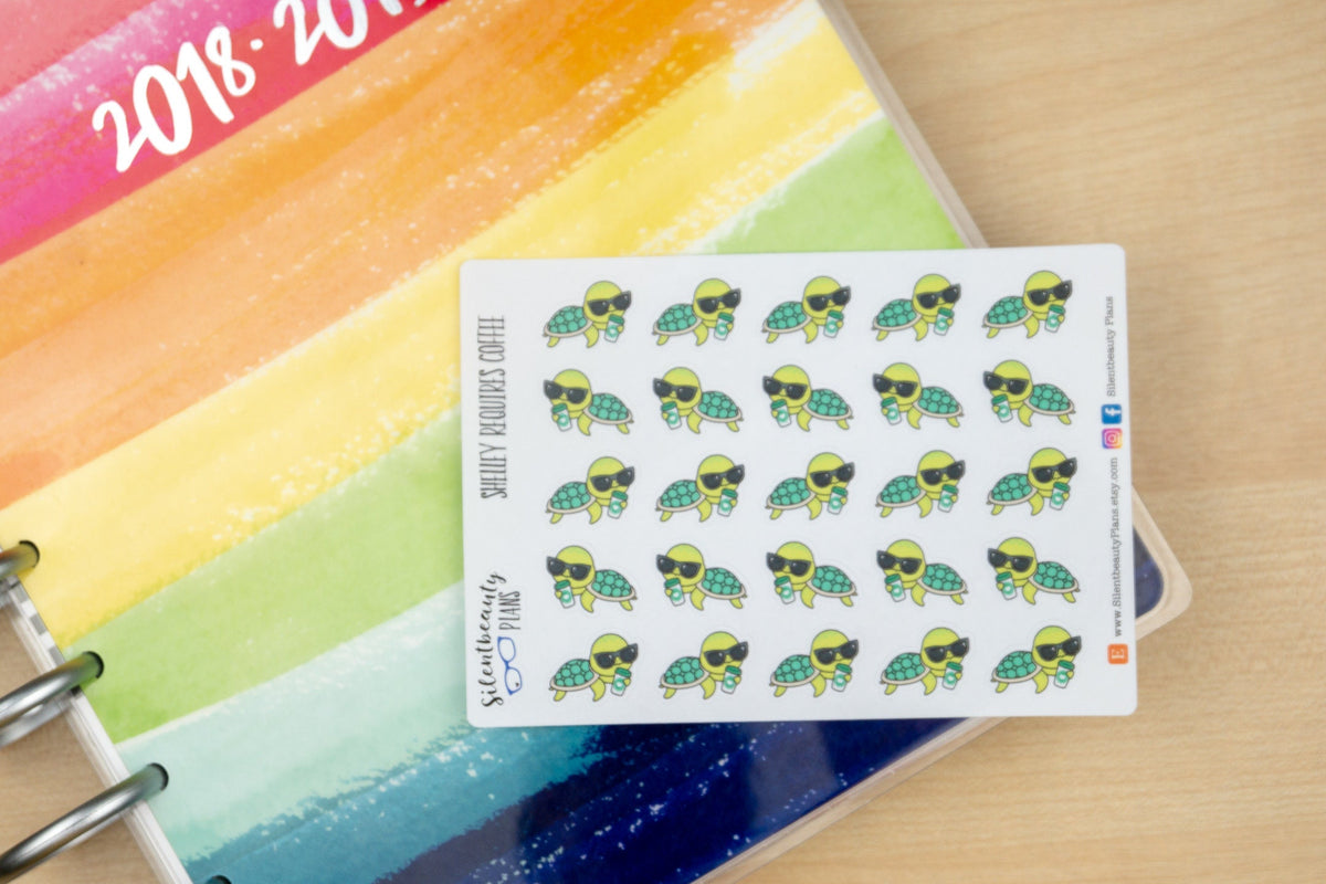 Shelley the Sea Turtle Requires Coffee - Cute Turtle Stickers