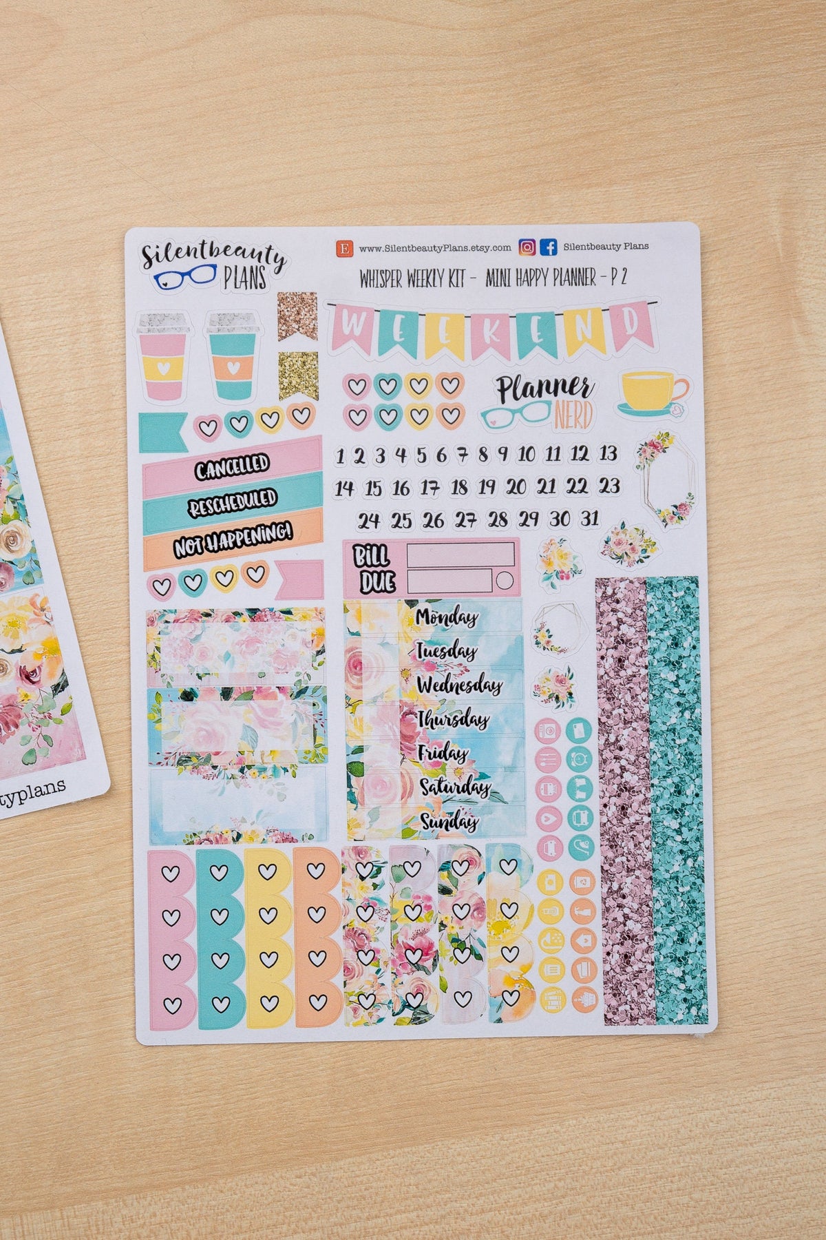 Whisper Weekly Kit - Mini Happy Planner, Planner Stickers, UK