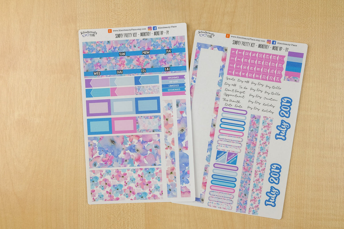 Simply Pretty Monthly Kit - Mini Happy Planner | Choose your Month - Planner Stickers, UK