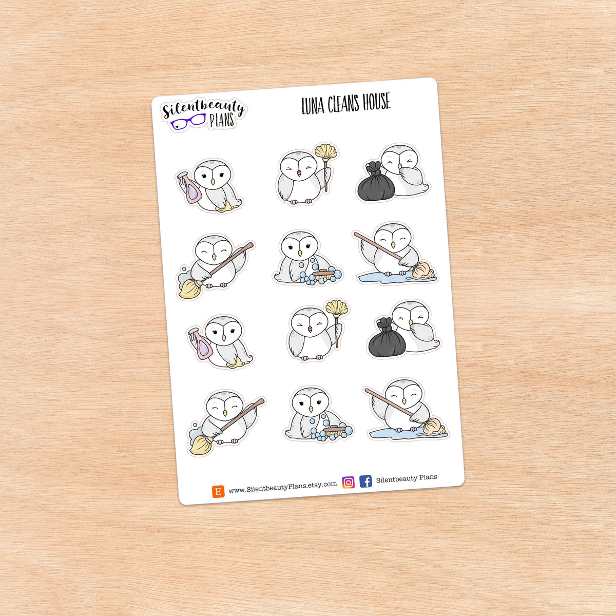 Luna Cleans House - Cute Owl Stickers