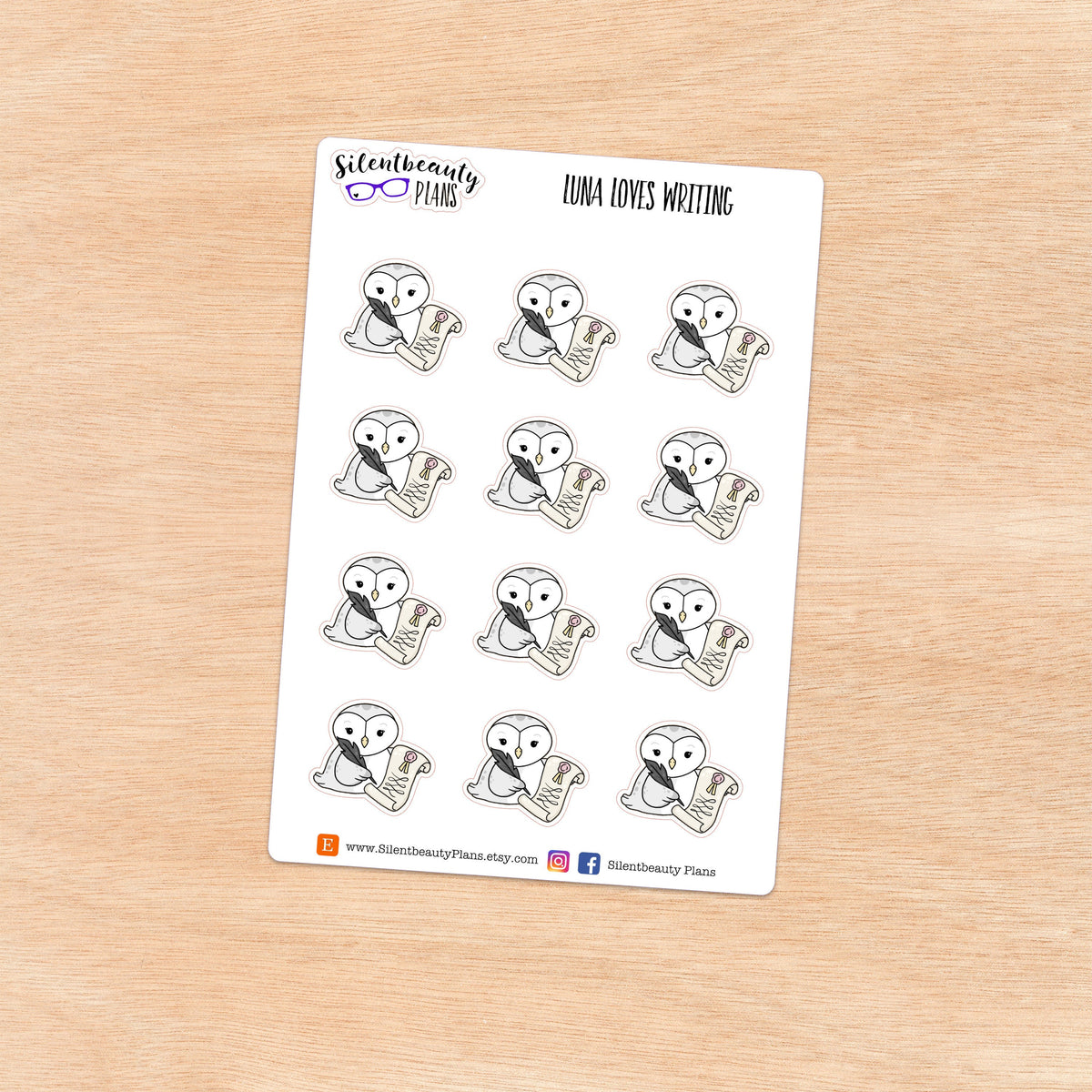 Luna loves Writing - Lettering - Cute Owl Stickers