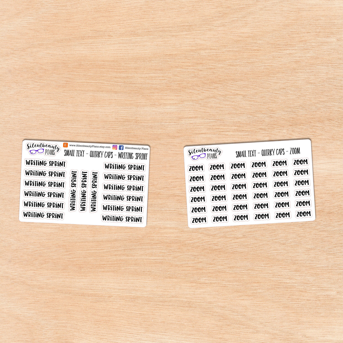Tiny Text - U - V - W - Z - Words & Phrases - Quirky Caps - Script Stickers