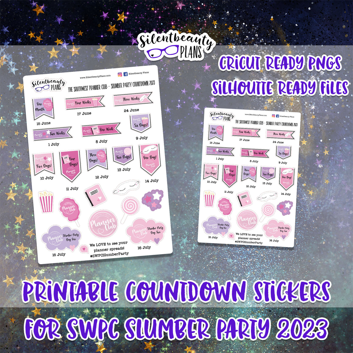 Printable SWPC 2023 Slumber Party Countdown Stickers