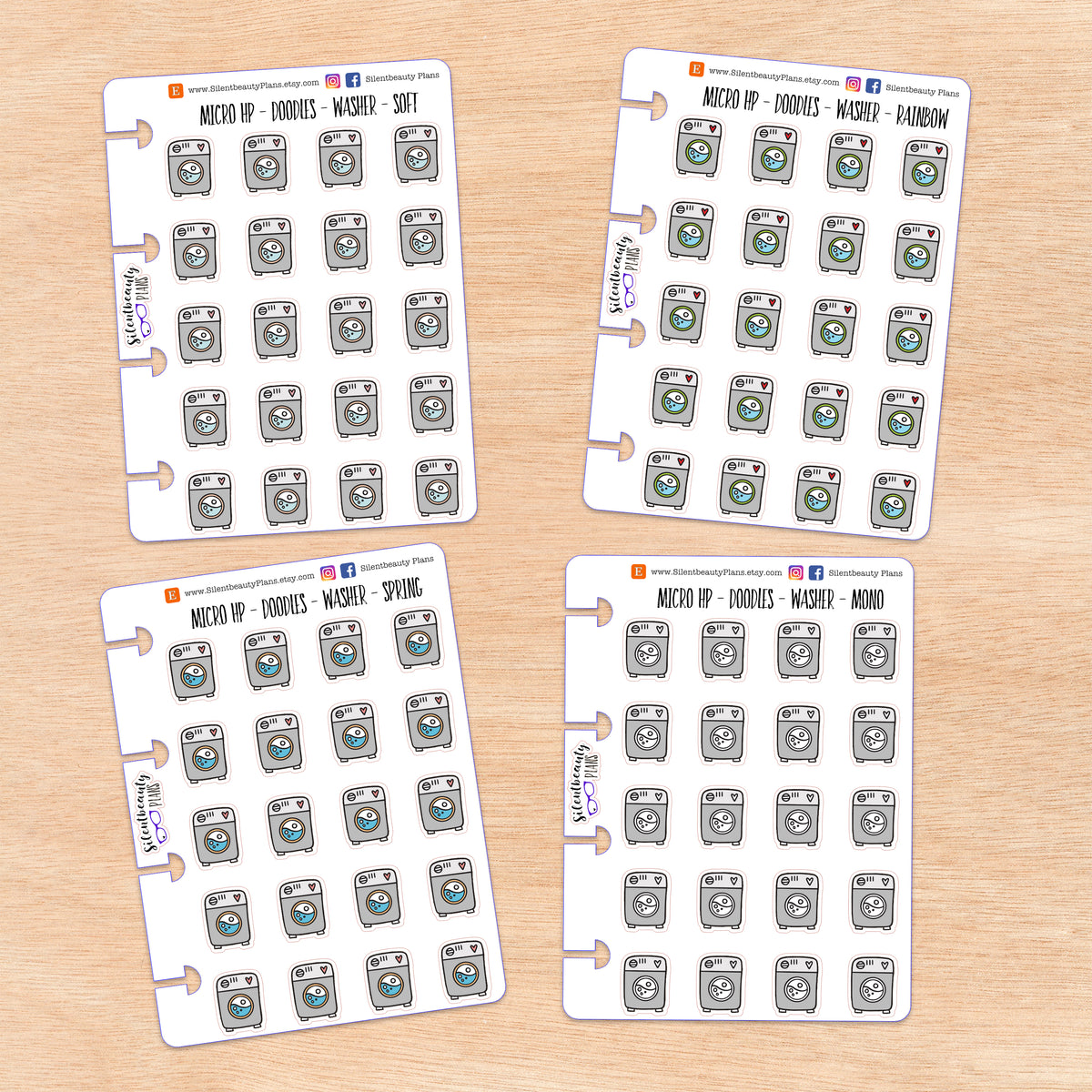 Doodle Washer - Washing Machine Stickers | 4 Colour Options | Micro Disc