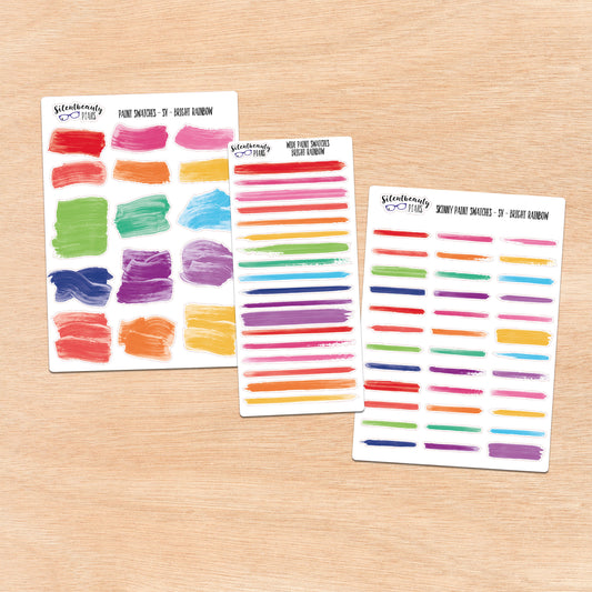 Bright Rainbow Palette Paint Swatch Journaling Stickers | 3 Sheet Options