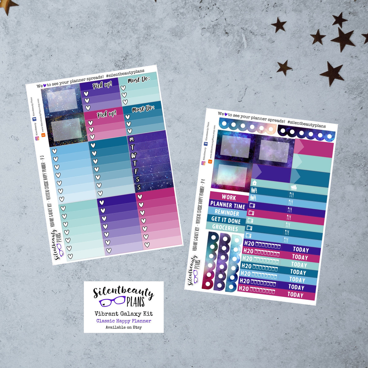 Vibrant Galaxy Sticker Kit - Classic Happy Planner, Vertical, Planner Stickers, UK