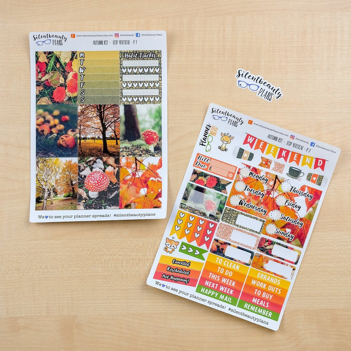 Autumn Photo Weekly Sticker Kit - Standard Vertical, Vertical, Planner Stickers, UK