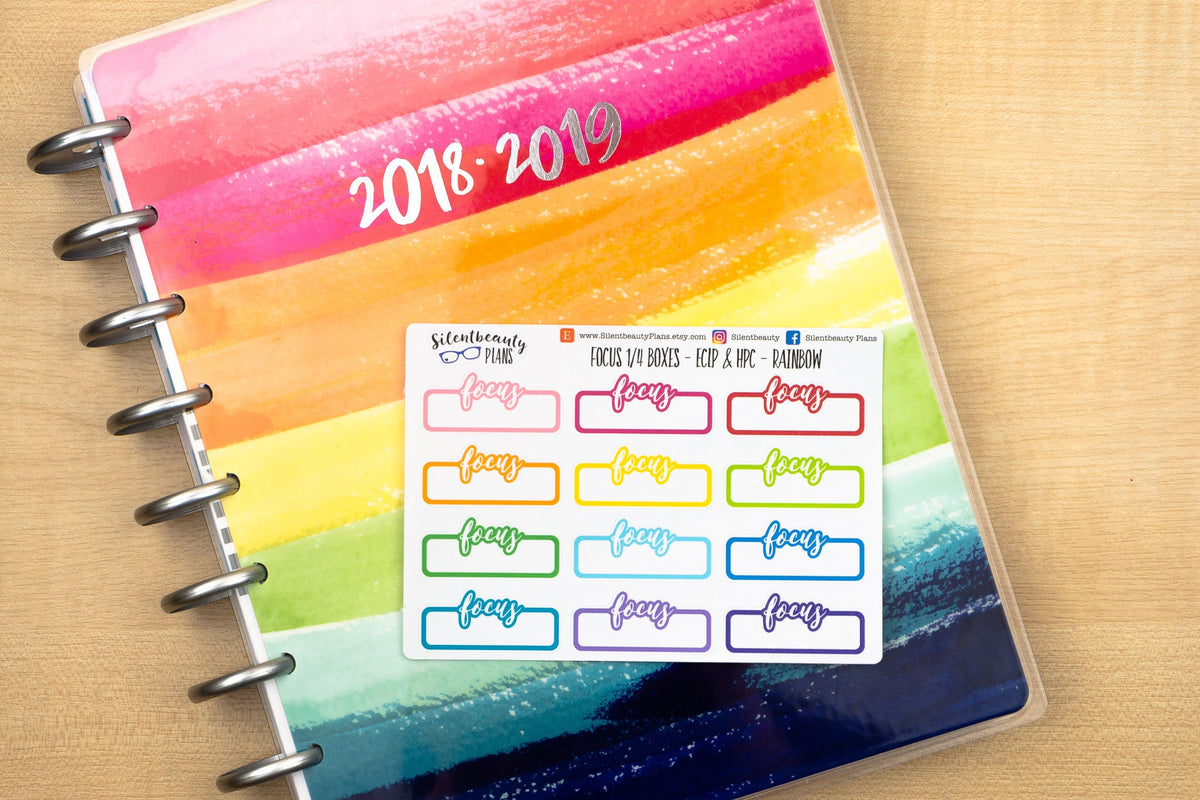 Script Text Quarter Box Planner Stickers - Focus Important Must Do Remember Etsy Facebook Instagram PR Post - Stickers UK