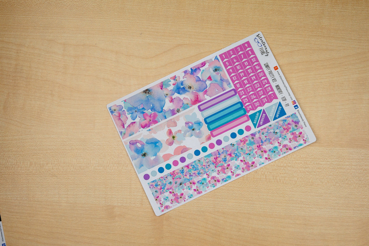 Simply Pretty Sticker Monthly Kit - Pick your Month & Start - Life Planner, Vertical, Planner Stickers, UK
