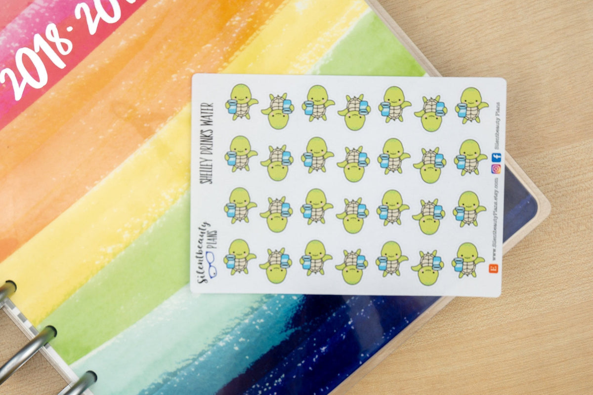 Shelley the Sea Turtle Drinks Water - Cute Turtle Stickers