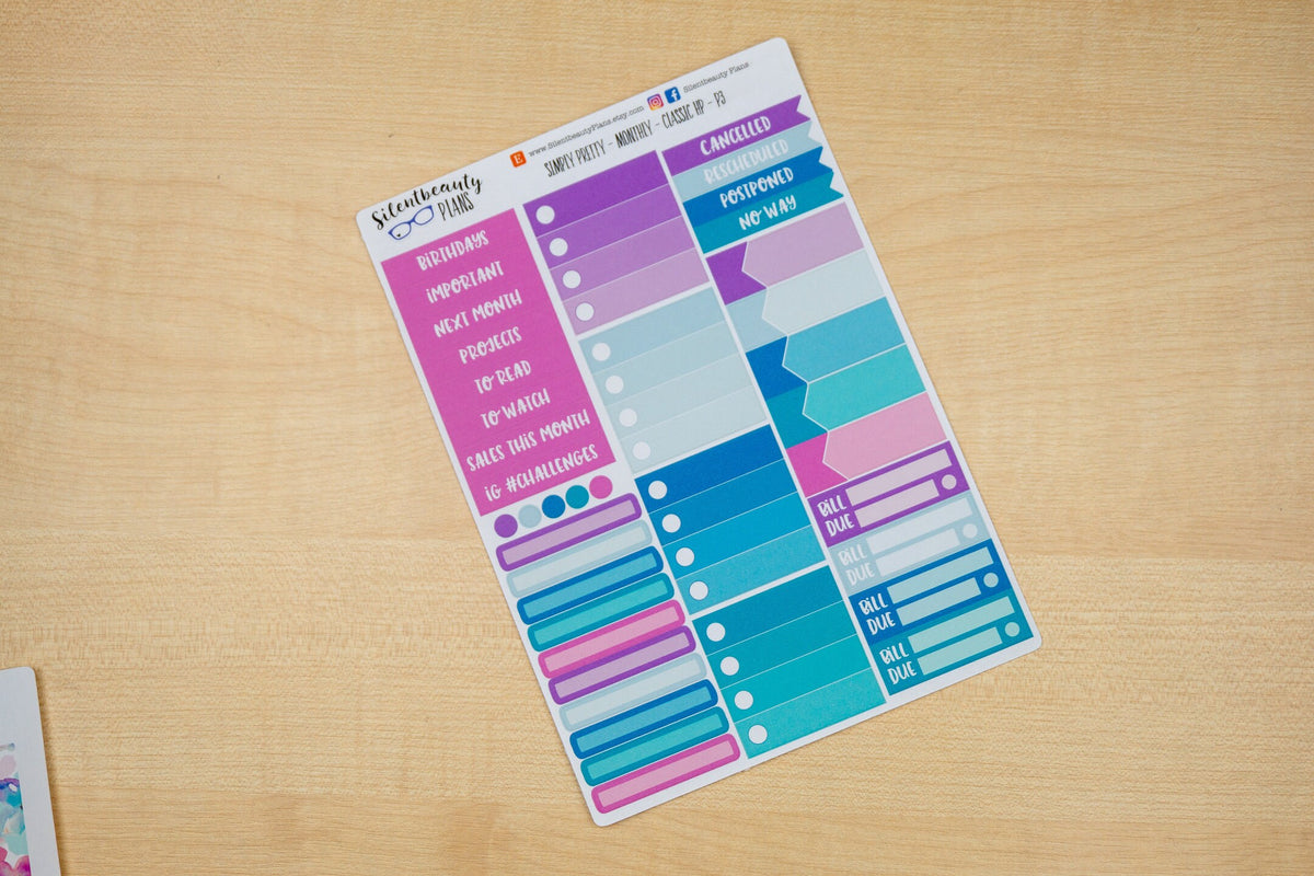 Simply Pretty Sticker Monthly Kit - Pick your Month & Start - Classic Happy Planner, Vertical, Planner Stickers, UK