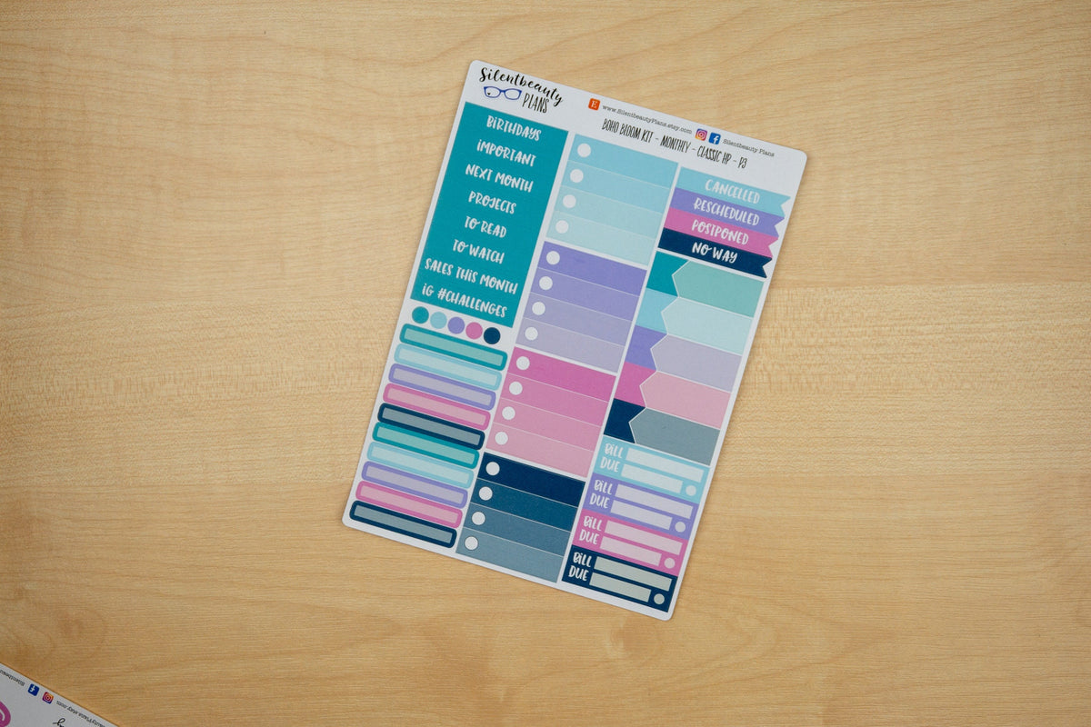 Boho Bloom Monthly Sticker Kit - Pick your Month & Start Day - Classic Happy Planner, Planner Stickers, UK