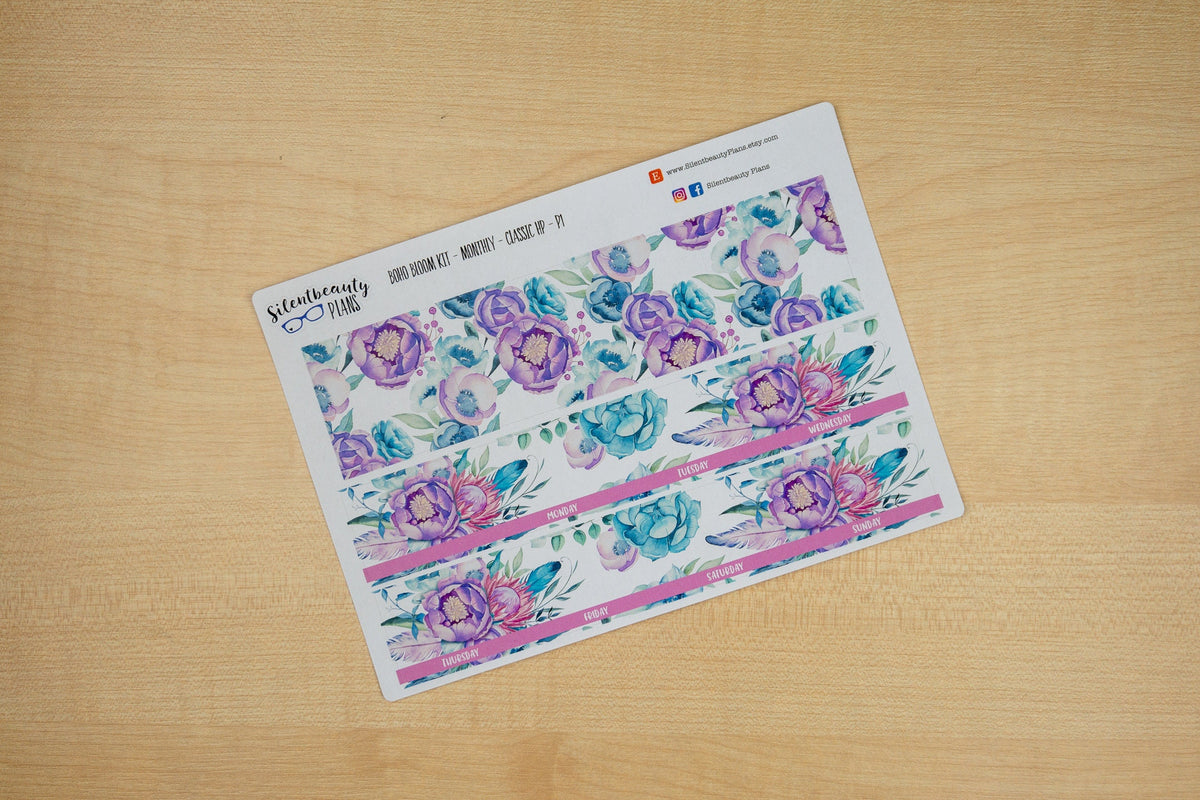 Boho Bloom Monthly Sticker Kit - Pick your Month & Start Day - Classic Happy Planner, Planner Stickers, UK