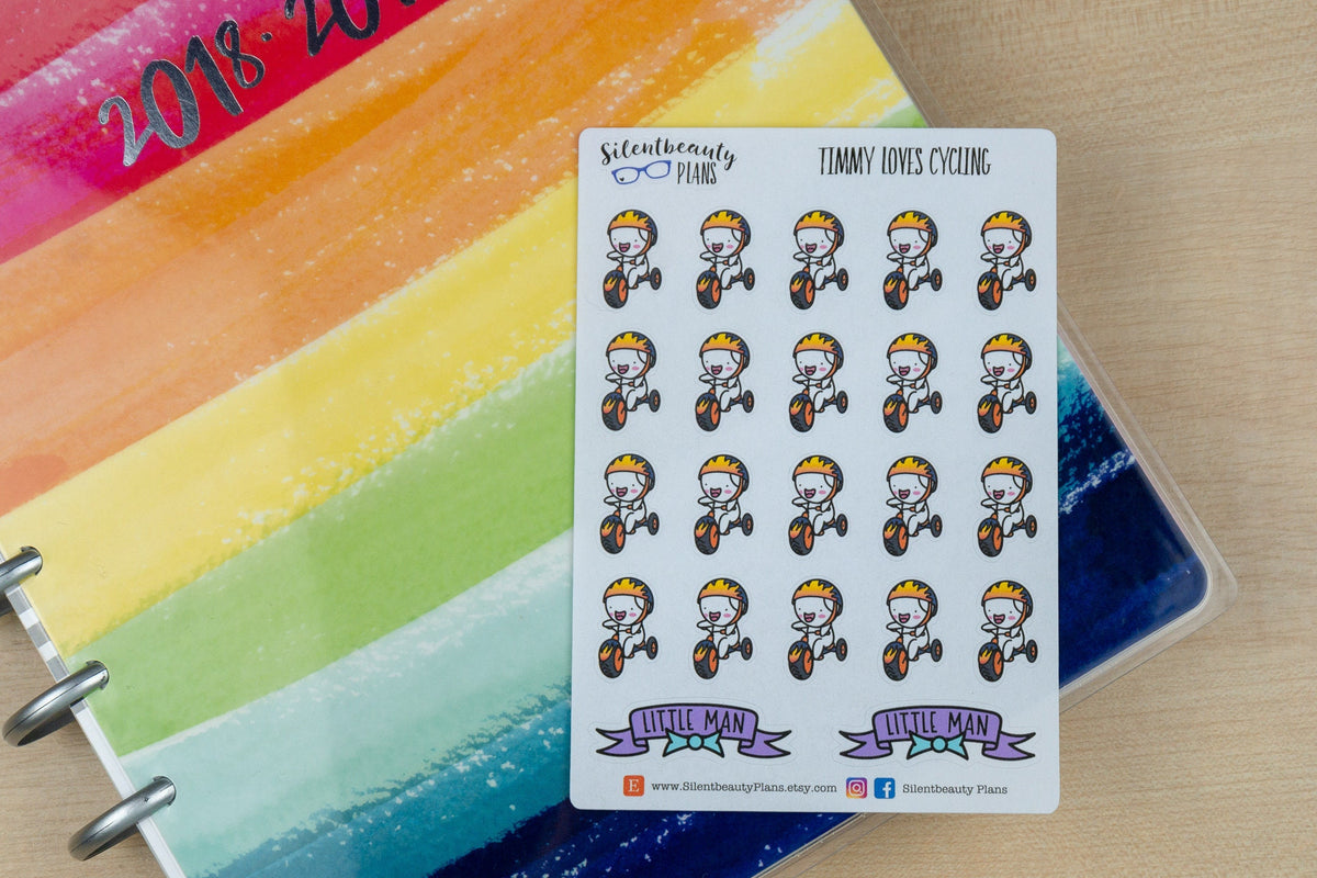 Timmy loves Cycling - Cute Boy Stickers