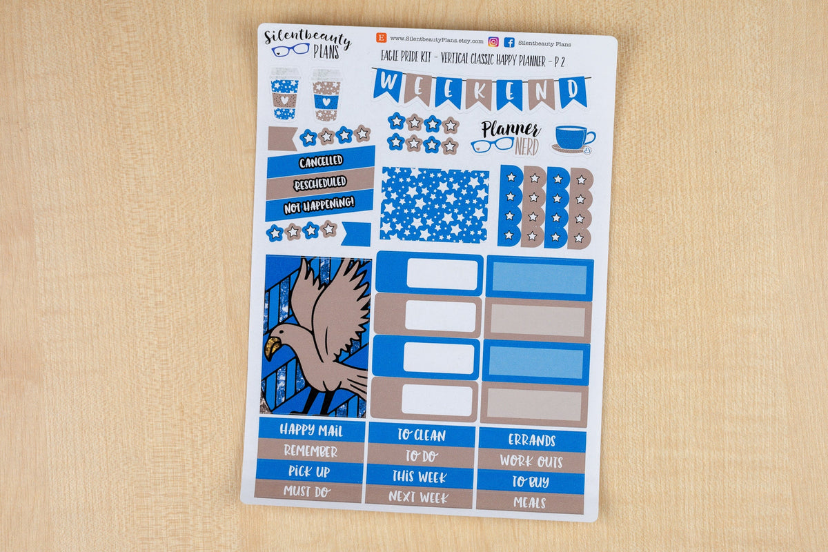 Eagle Pride Weekly Sticker Kit - Classic Happy Planner, Vertical, Planner Stickers, UK