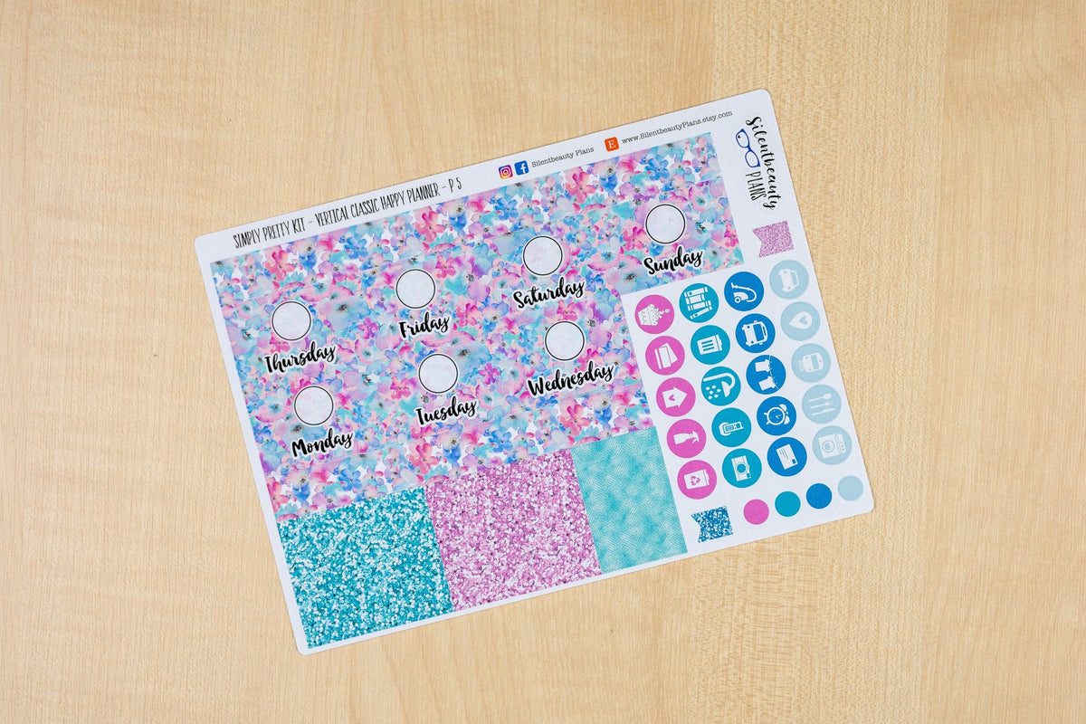 Simply Pretty Sticker Kit - Classic Happy Planner, Vertical, Planner Stickers, UK