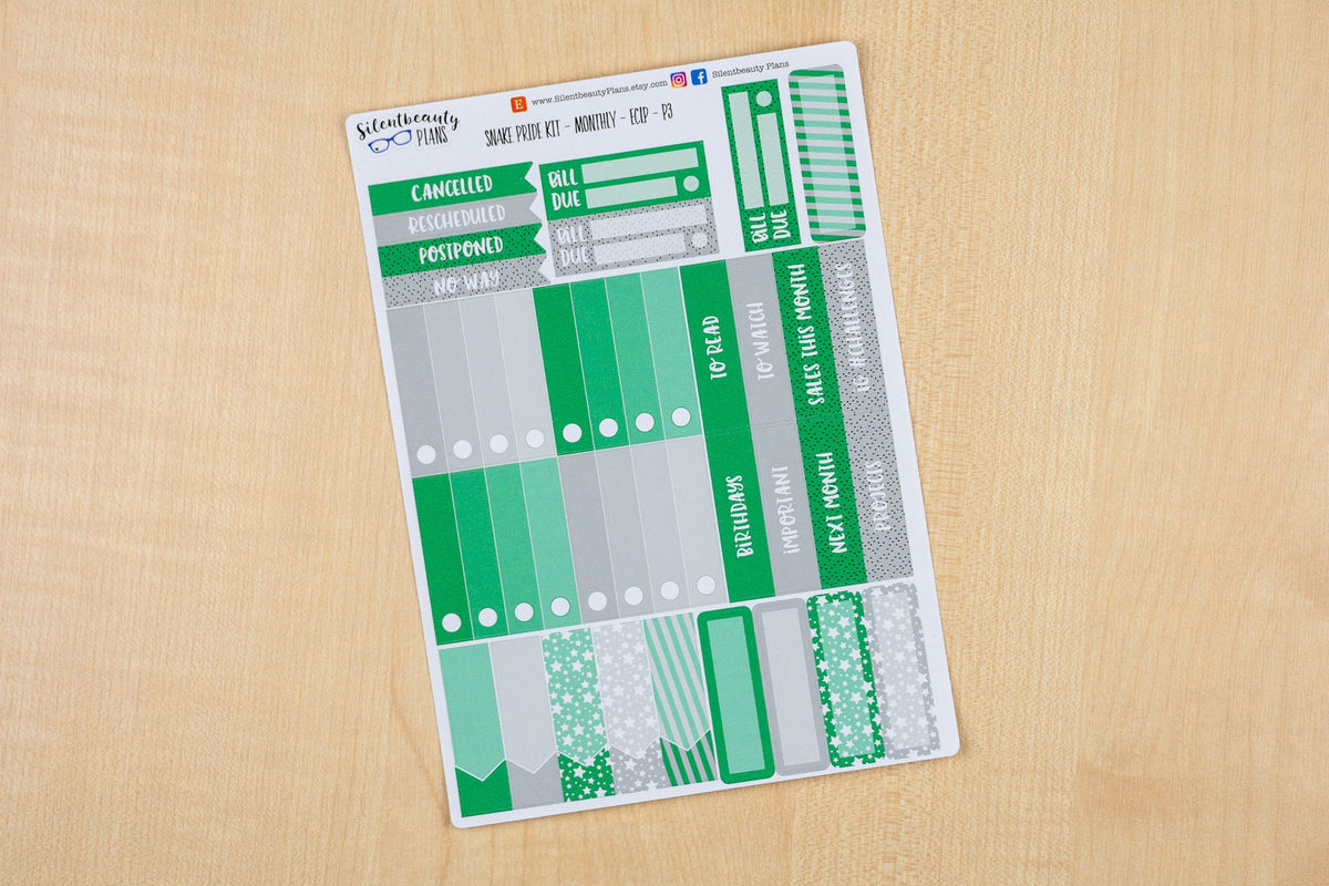 Snake Pride Monthly Sticker Kit - Pick your Month & Start Day - Life Planner, Vertical, Planner Stickers, UK