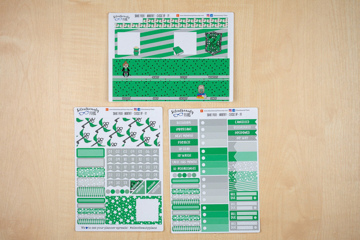 Snake Pride Monthly Sticker Kit - Pick your Month & Start Day - Classic Happy Planner, Vertical, Planner Stickers, UK