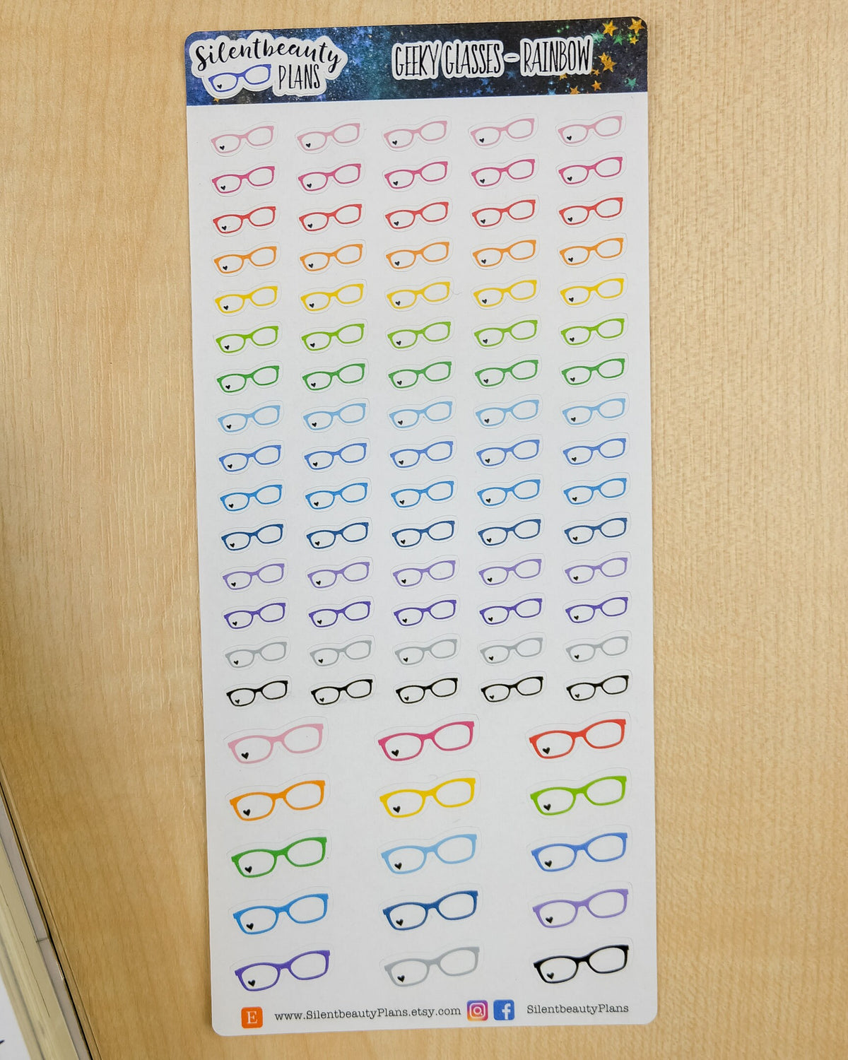 Geeky Glasses - 2 Sheet Options - Hobonichi Weeks, Planner Stickers, UK