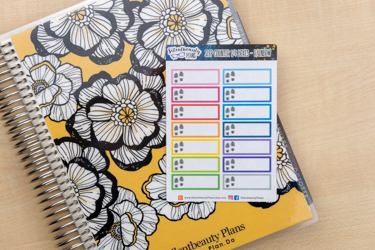 Colourful Step Count Stickers - Walking  - Hiking - Quarter Boxes