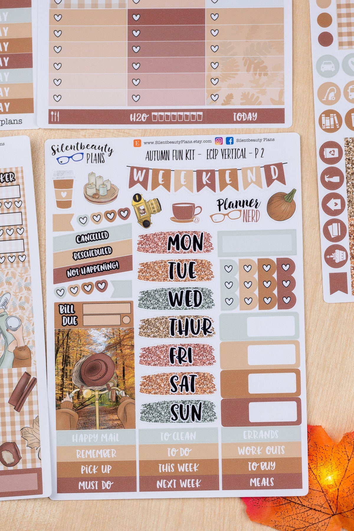 Autumn Fun Weekly Sticker Kit - Standard Vertical, Vertical, Planner Stickers, UK