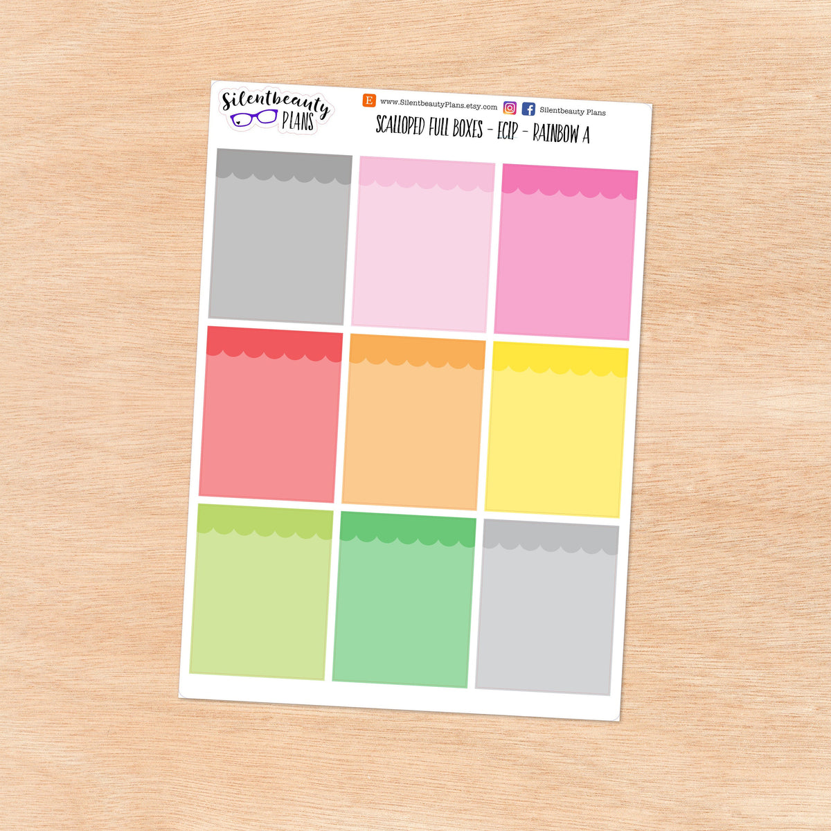 Full Boxes with Scalloped Detail - 6 Colour Options - Standard Vertical, Happy Planner, Vertical, Planner Stickers, UK