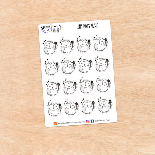Luna loves Music - Cute Owl Stickers