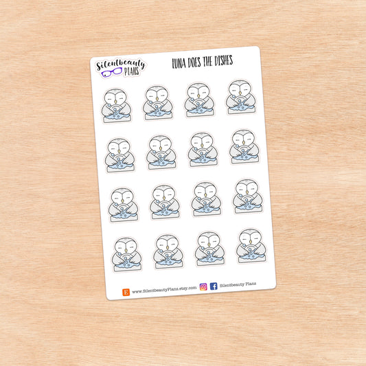 Luna does the Dishes - Cute Owl Stickers