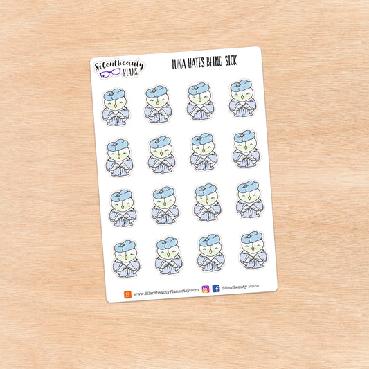 Luna hates being Sick  - Cute Owl Stickers