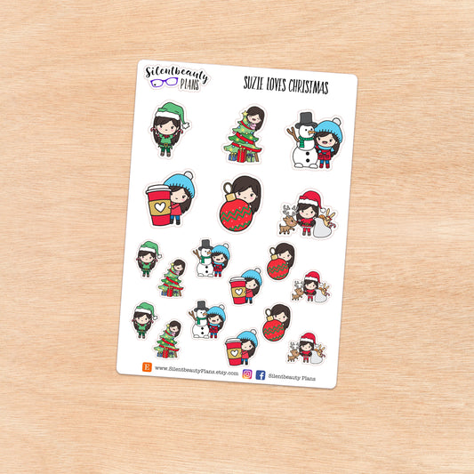 Suzie loves Christmas - Cute Girl Stickers