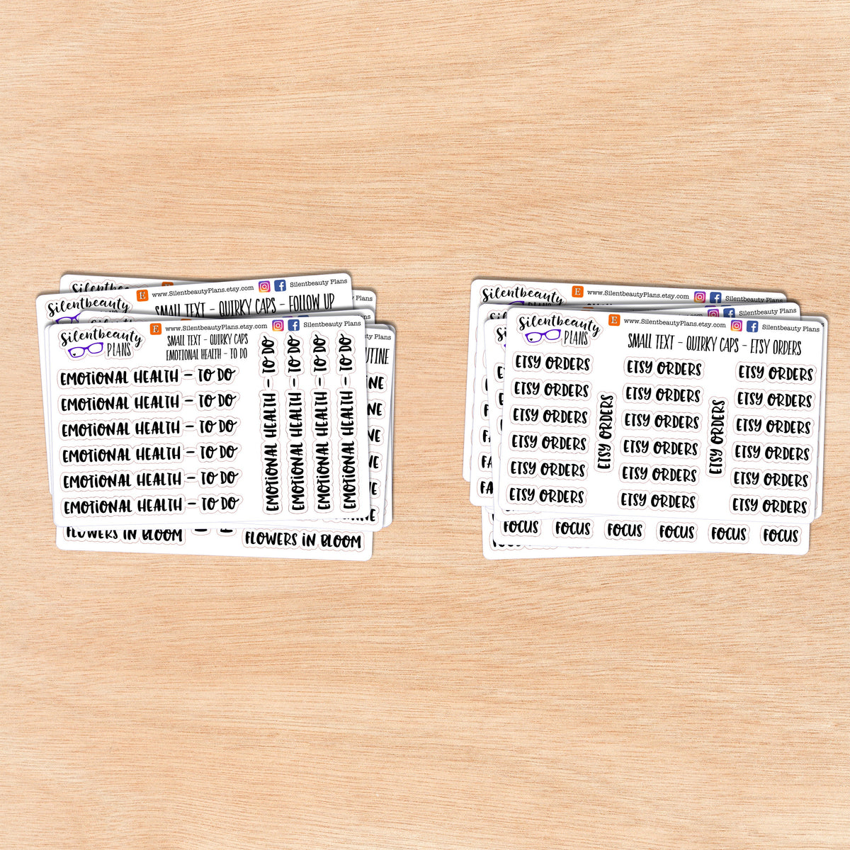 Tiny Text - E - F - Words & Phrases - Quirky Caps - Script Stickers