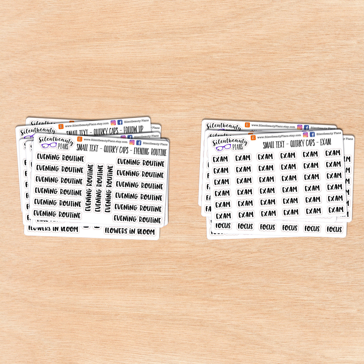 Tiny Text - E - F - Words & Phrases - Quirky Caps - Script Stickers