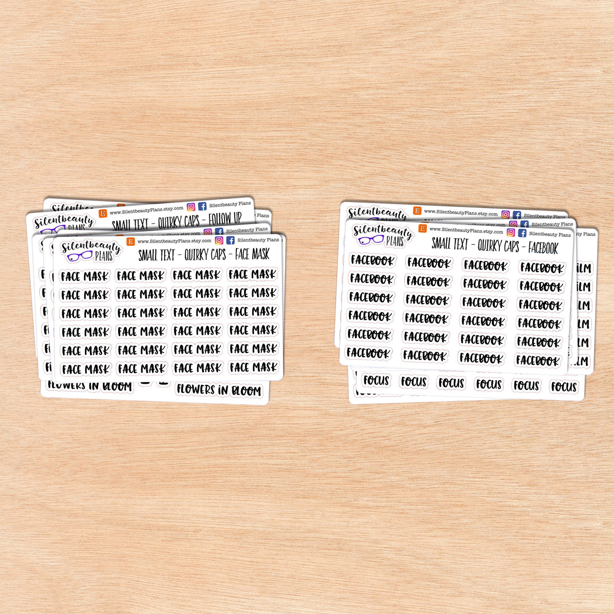 Tiny Text - E - F - Words & Phrases - Quirky Caps - Script Stickers
