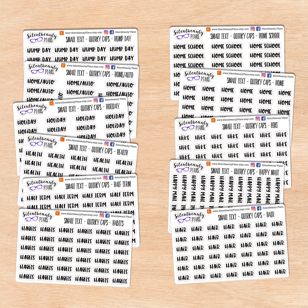 Tiny Text - H - Words & Phrases  - Quirky Caps - Script Stickers