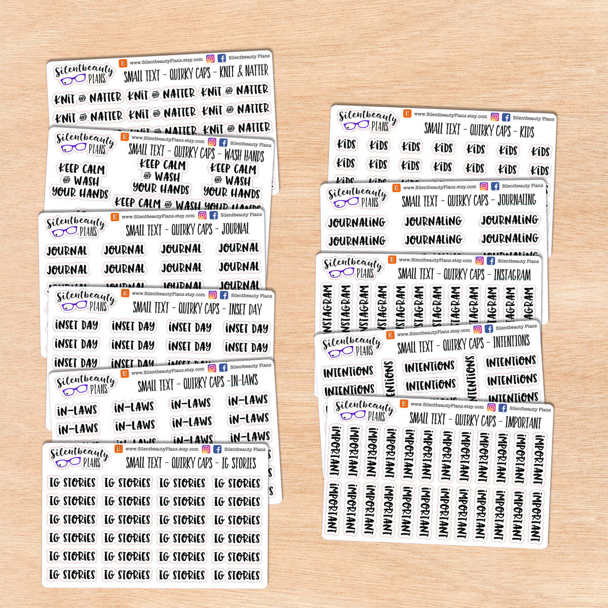 Tiny Text - I - J - K - Words & Phrases - Quirky Caps - Script Stickers