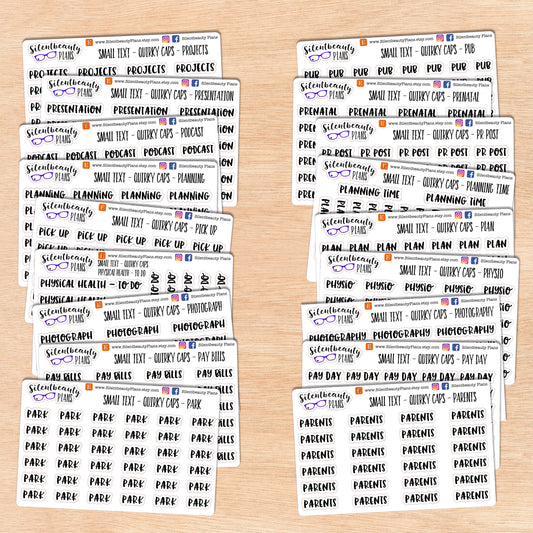 Tiny Text - P - Words & Phrases - Quirky Caps - Script Stickers