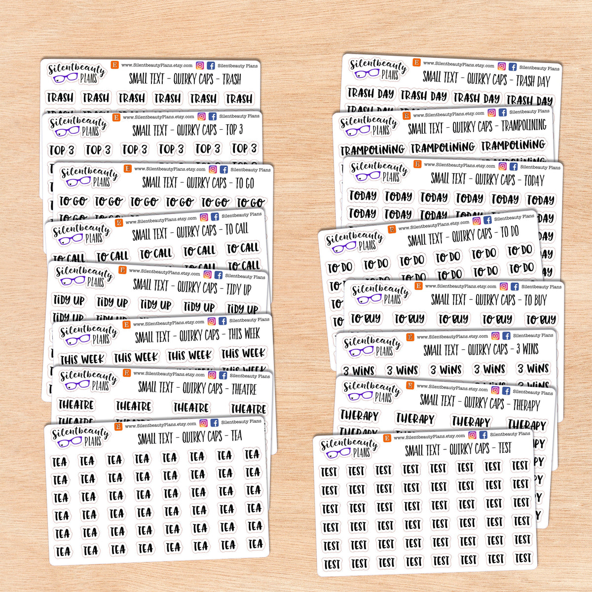 Tiny Text - T - Words & Phrases - Quirky Caps - Script Stickers