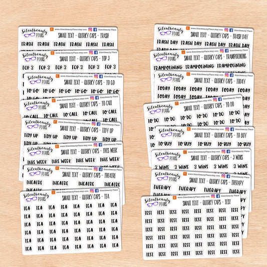 Tiny Text - T - Words & Phrases - Quirky Caps - Script Stickers