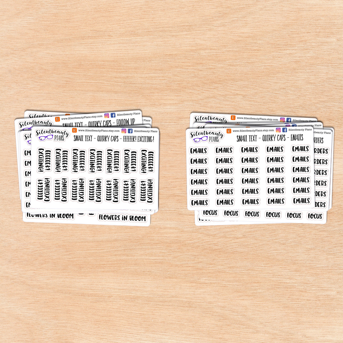 Tiny Text - E - F - Words & Phrases - Quirky Caps - Script Stickers