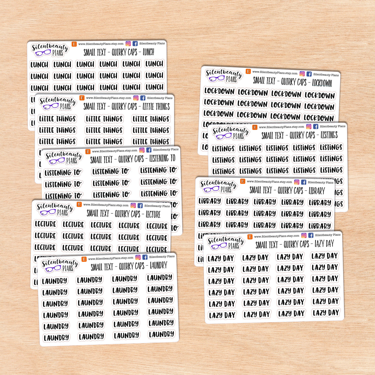Tiny Text - L - Words & Phrases  - Quirky Caps - Script Stickers
