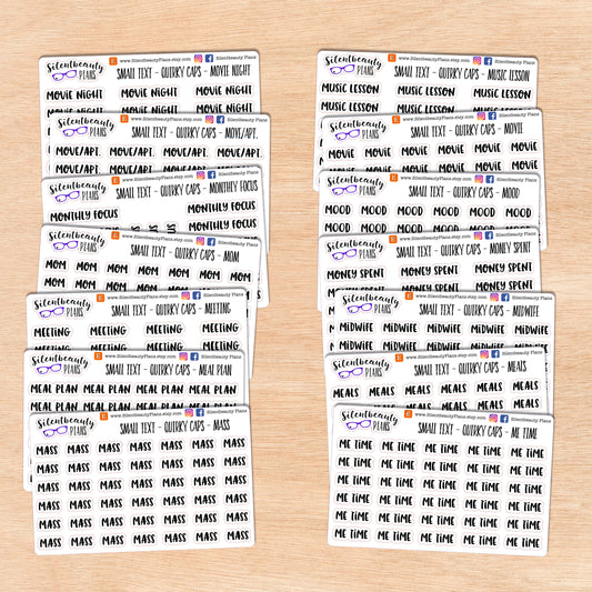 Tiny Text - M - Words & Phrases - Quirky Caps - Script Stickers