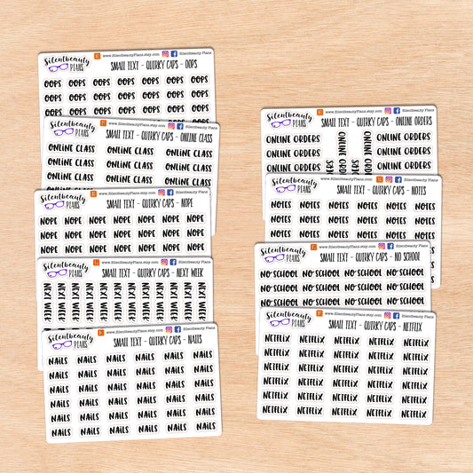 Tiny Text - N - O - Words & Phrases - Quirky Caps - Script Stickers