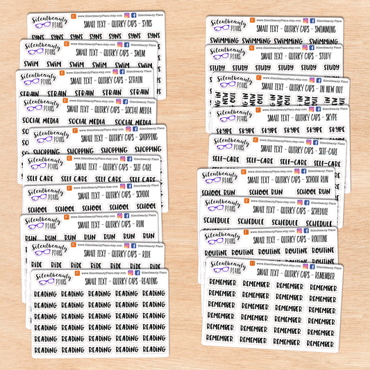 Tiny Text - R - S - Words & Phrases - Quirky Caps - Script Stickers