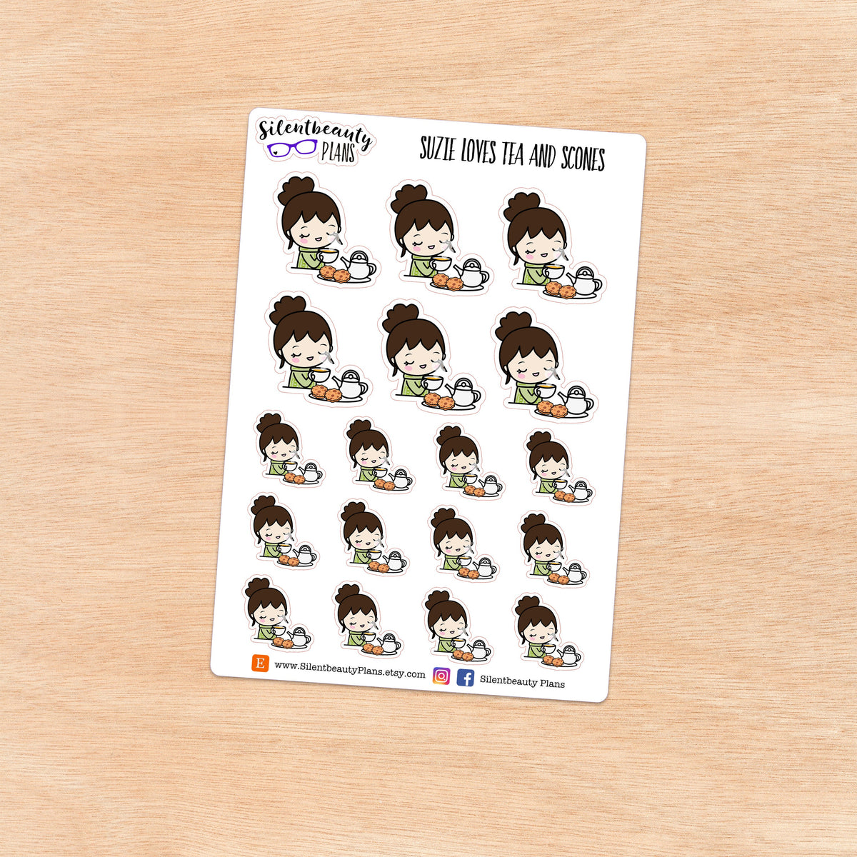 Suzie loves Tea & Scones - Cute Girl Stickers