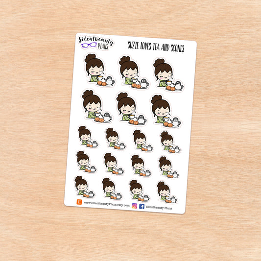 Suzie loves Tea & Scones - Cute Girl Stickers